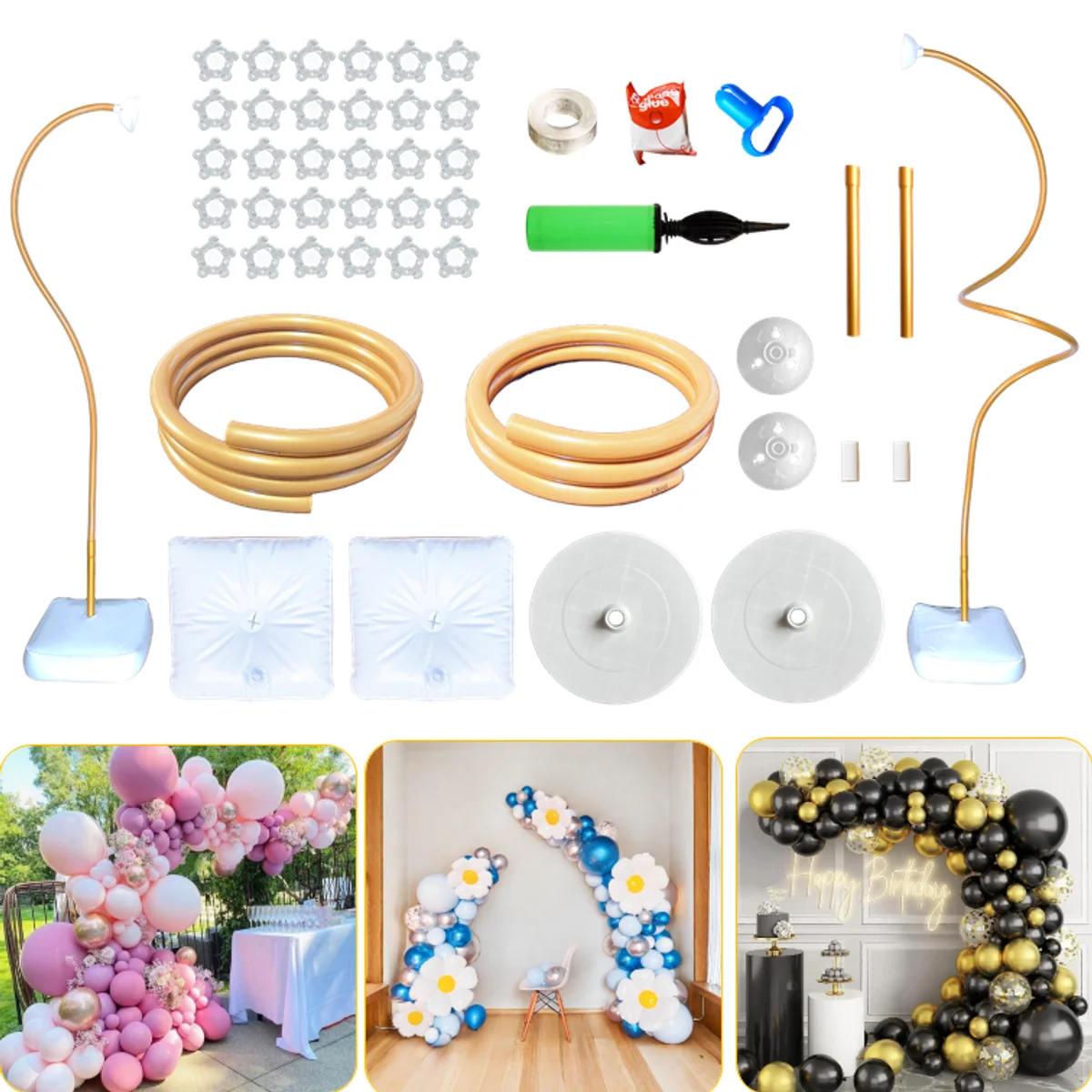 8.2ft & 5ft Golden Balloon Arch Kit Irregular Half Arch Balloon Stand for Wedding Party Graduation Celebration Birthday Decor