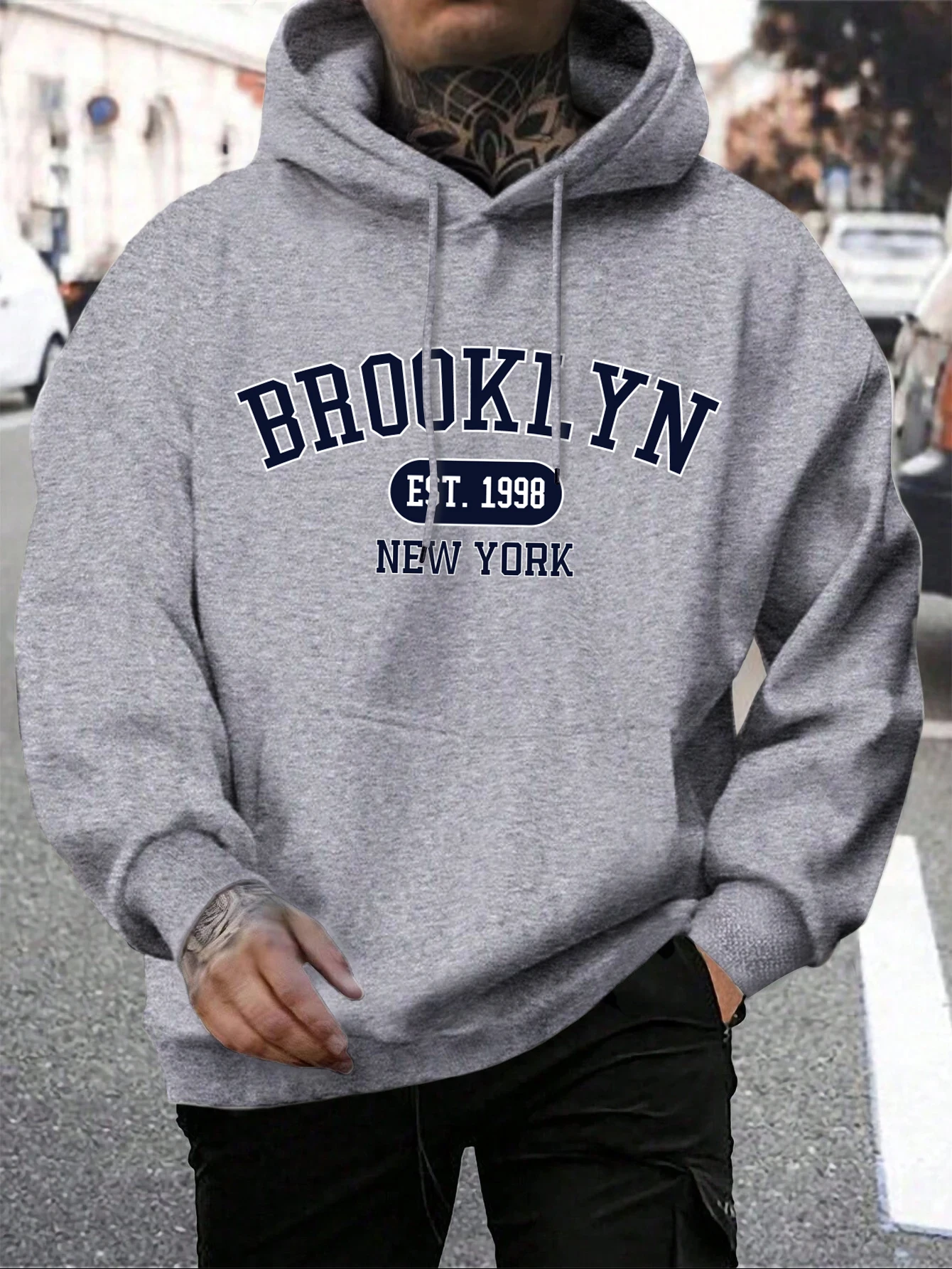 الرجال هوديس Harajuku Crewneck هوديي موضة كبيرة الحجم هودي الخريف مريحة رياضية بروكلين Est 1998 نيويورك الطباعة