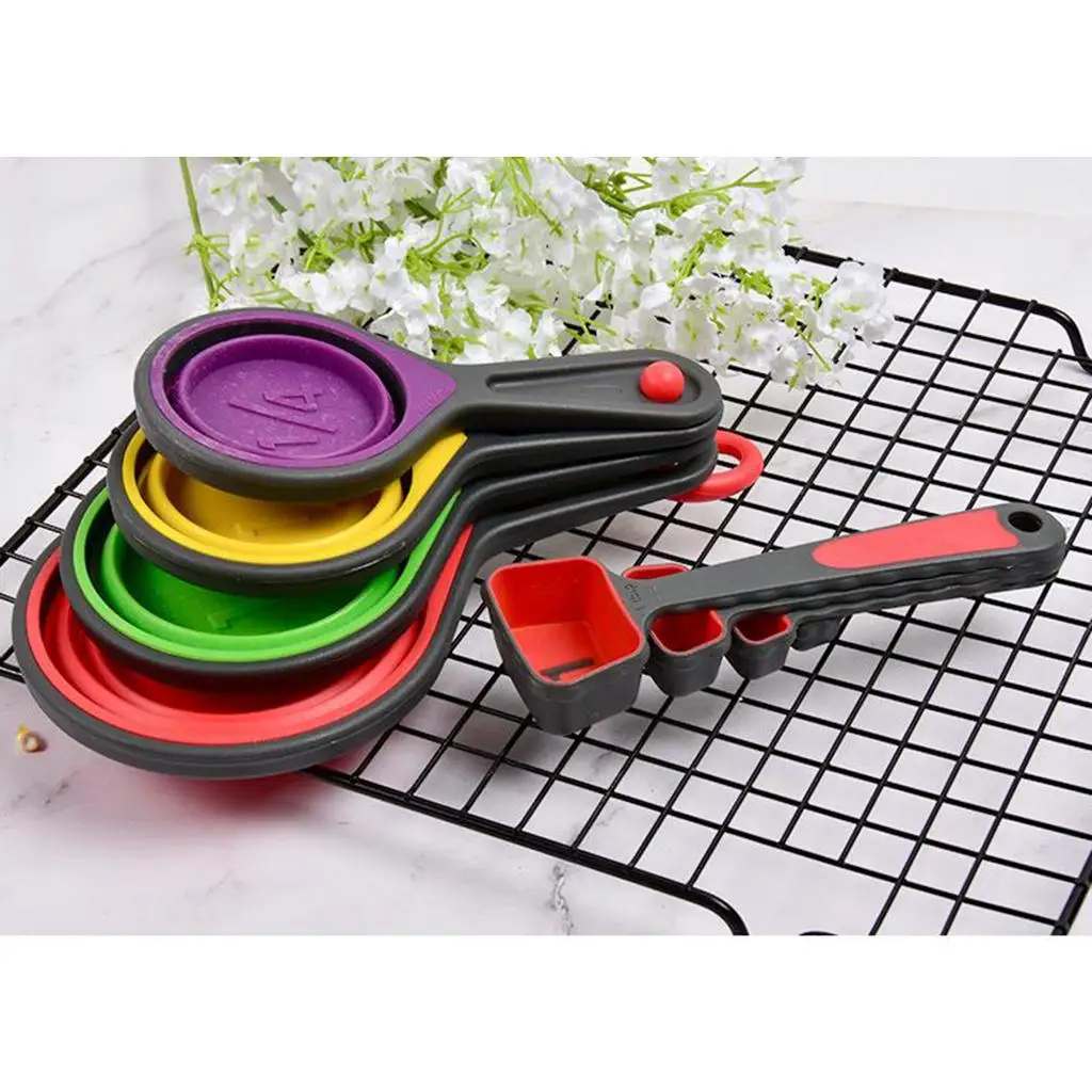 Portable Collapsible Measuring Cups and Spoons Kit with US and Metric Measurements for Travel Camping Picnic Kitchen Baking