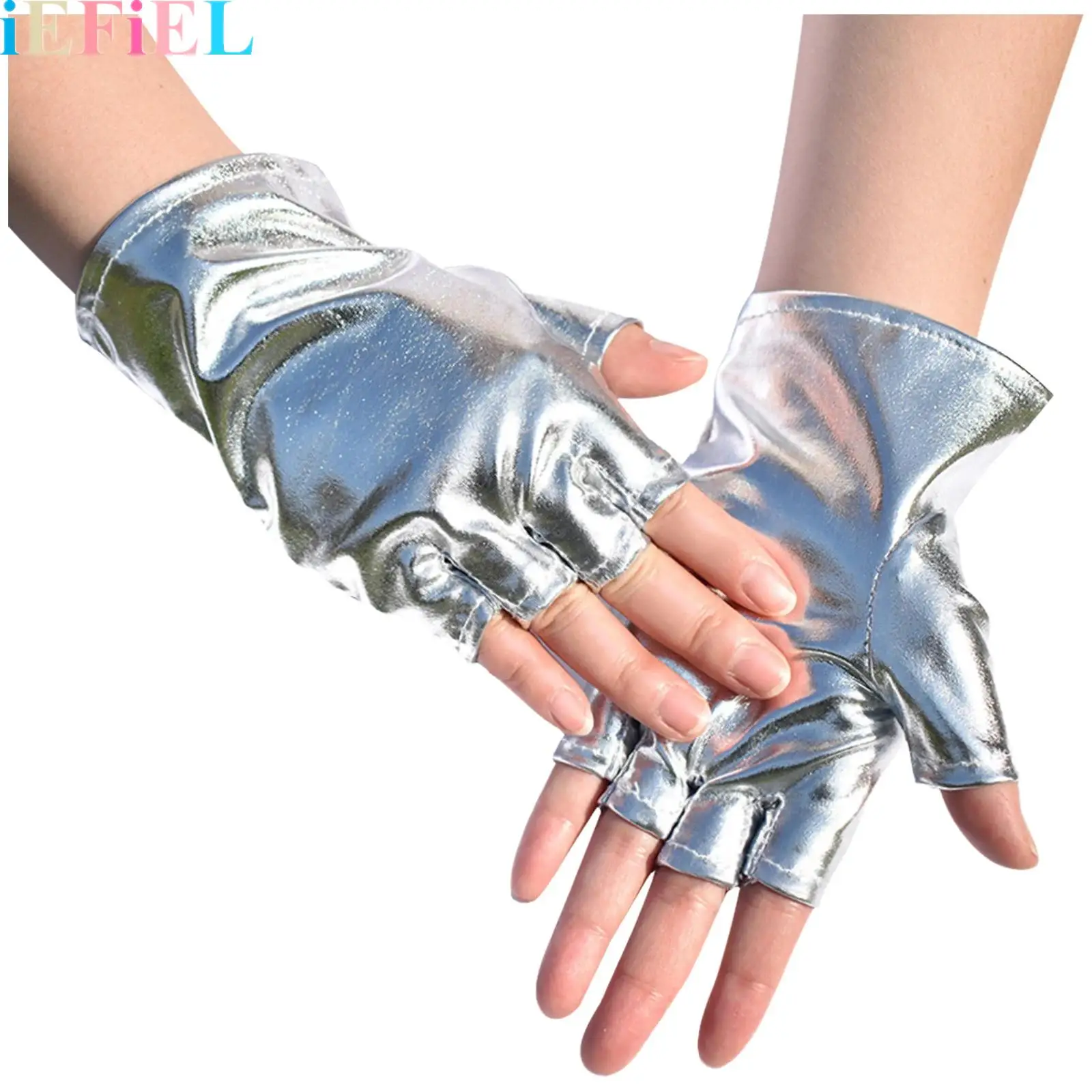 

1 Pair Women Punk-Style Patent Leather Gloves for Halloween Cosplay Bar Night Club Dress Up Accessories