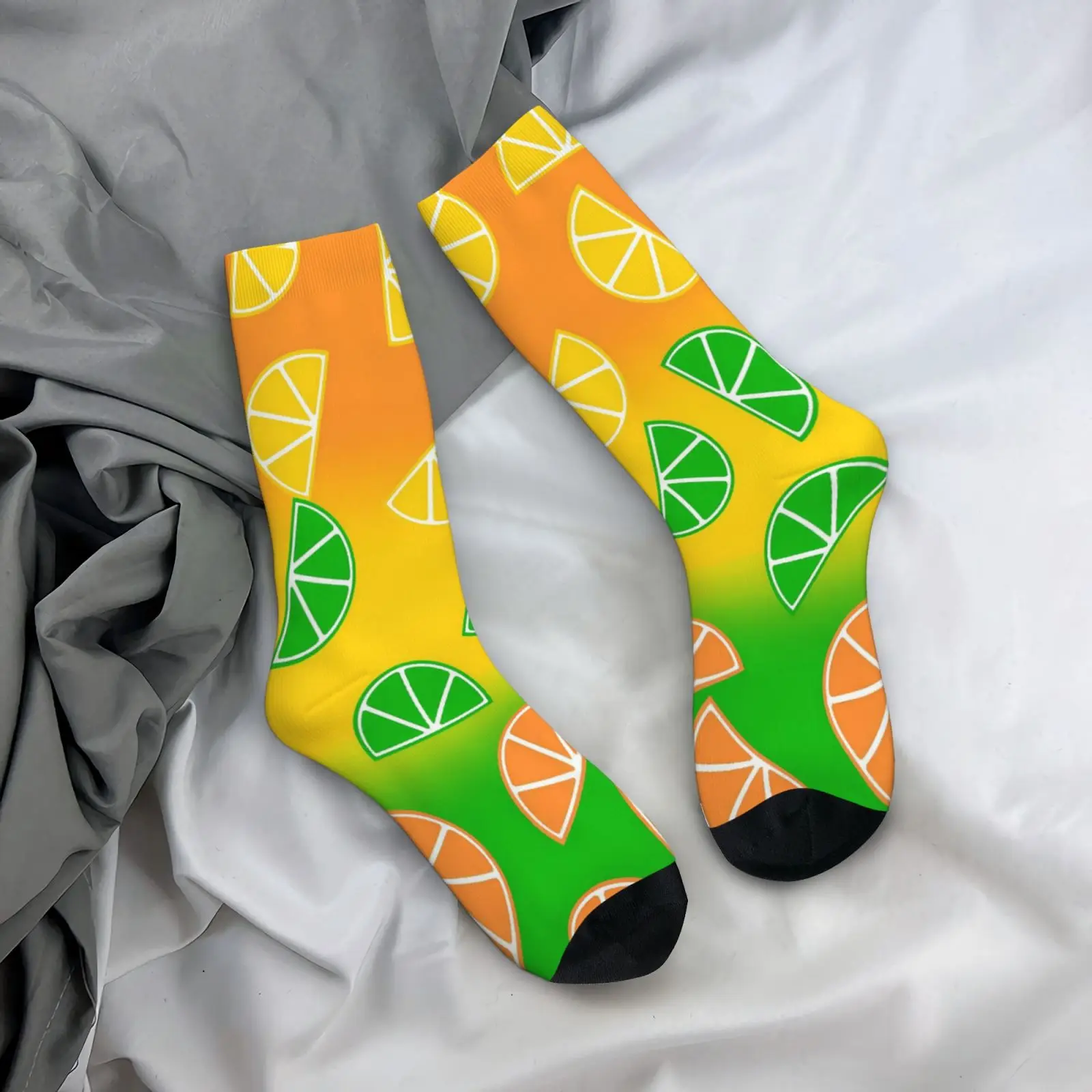 1 Pair of Men's Novelty Printed Crew Socks, Featuring a Creative Gradient Citrus Slice Pattern Design, Eye-catching
