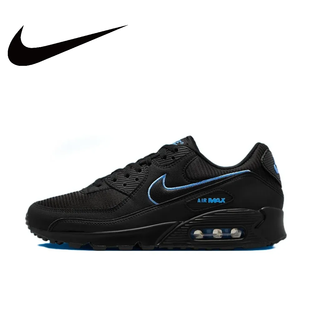 

Мужские беговые кроссовки Nike AIR MAX 90, амортизирующие и нескользящие, повседневная обувь с низким верхом, черного и синего цвета