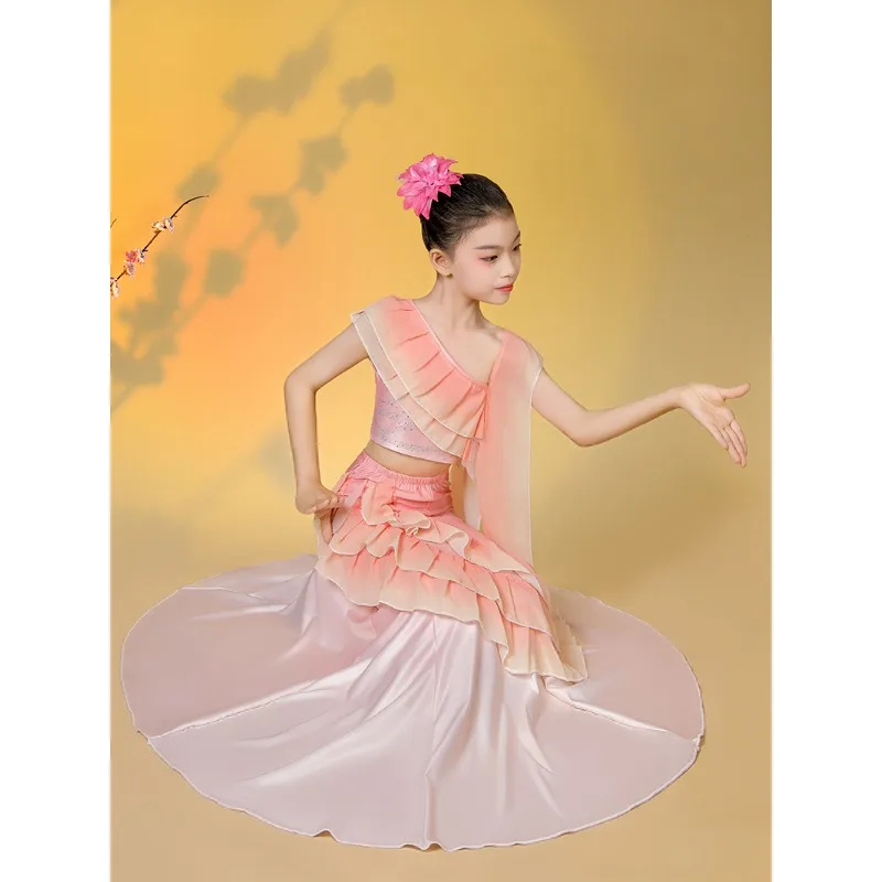 

Детские танцевальные костюмы для выступлений Dai, этническая группа, танцевальные юбки с рыбьим хвостом, детские тренировочные юбки с павлином