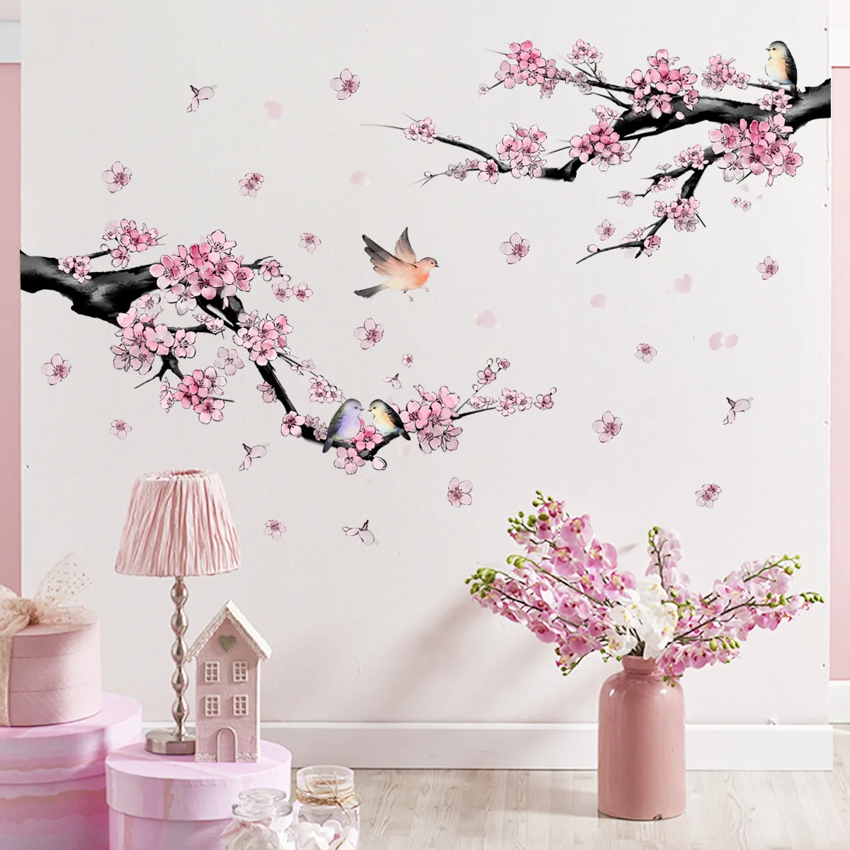 2pcs Branches Bird Plum Blossom Wall Stickers Background Wall Living Room Bedroom Study Dining Decorative Wall Stickers Ms2260