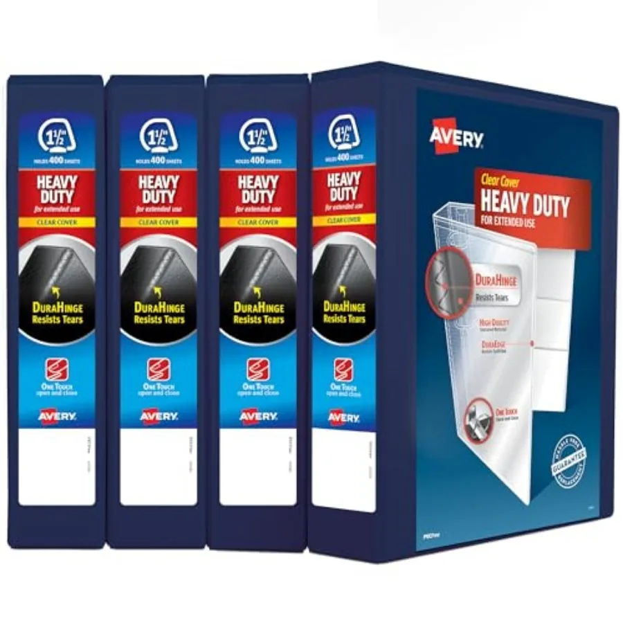

Heavy Duty View 3 Ring Binder 1.5" One Touch Slant Ring Holds 8.5" x 11" Paper 4 Navy Blue Binders 79871