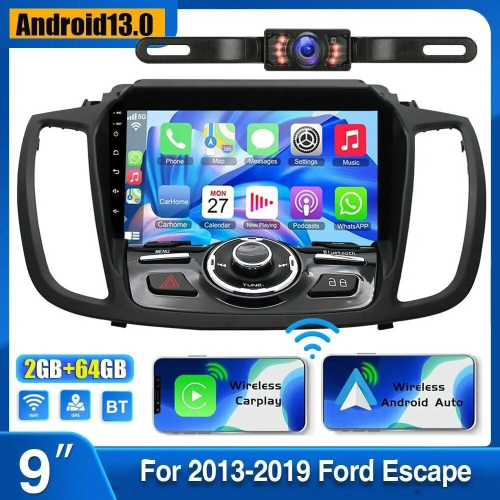 Android 13 Auto GPS Navigator 9 inch Car Radio Stereo Wireless Carplay GPS Navigation Compatible for Escape 2013-2019