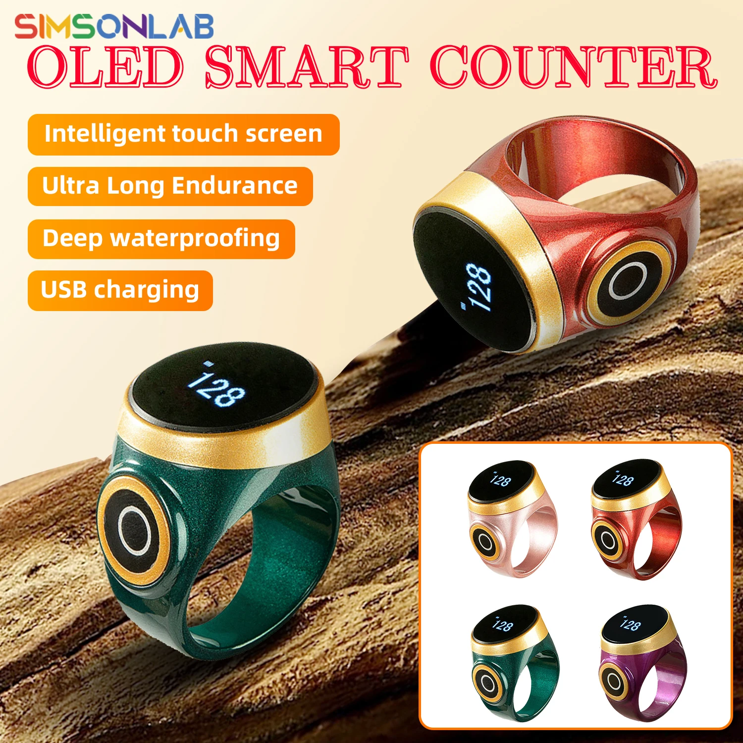 

New Smart Ring Tasbih Touch Prayer Counter Adjustable Size Muslim OLED HD Automatic Lock Screen Waterproof Charging Port For Men