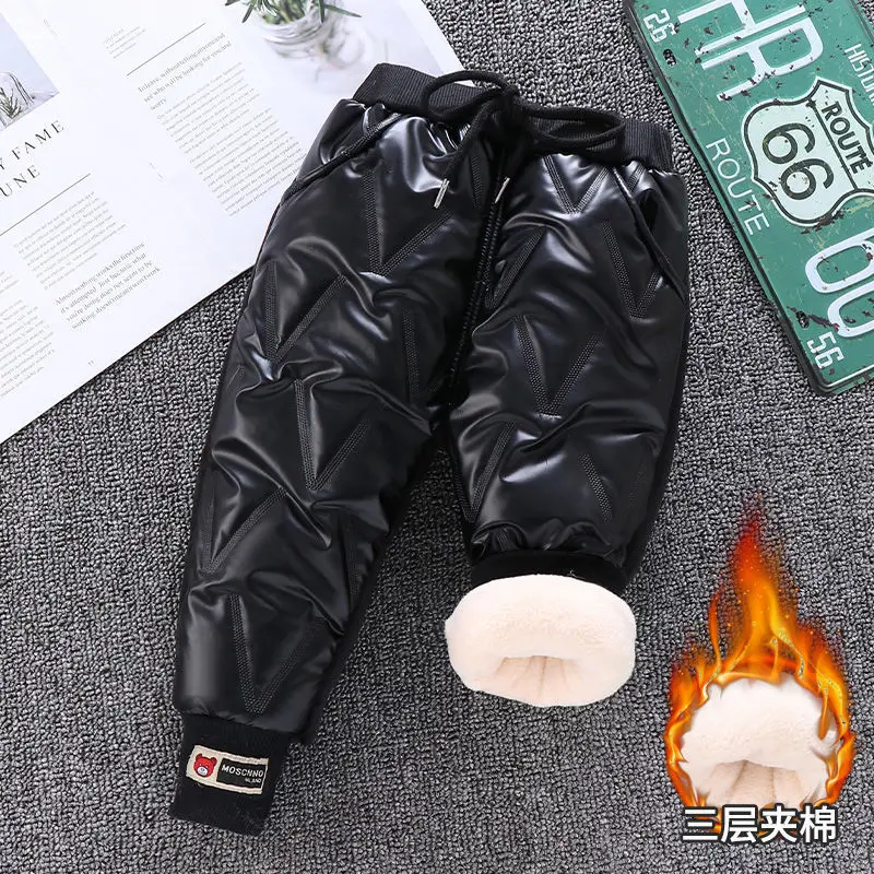 2023 New Kids Thickened Windproof Cotton Baby Boys Clothing Winter Warm Cashmere Children Pants Wild Little Feet 1-6Y