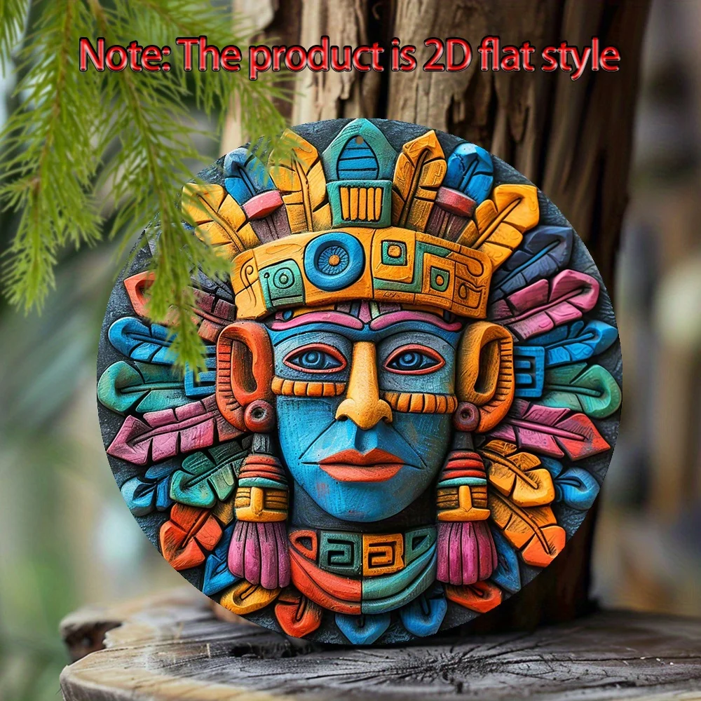 Okrągła aluminiowa dekoracja ścienna „Mystical Charm” Aztec Goddesses 8X8” - idealna do domu, biura lub prezentu na Dzień Matki wystrój domu