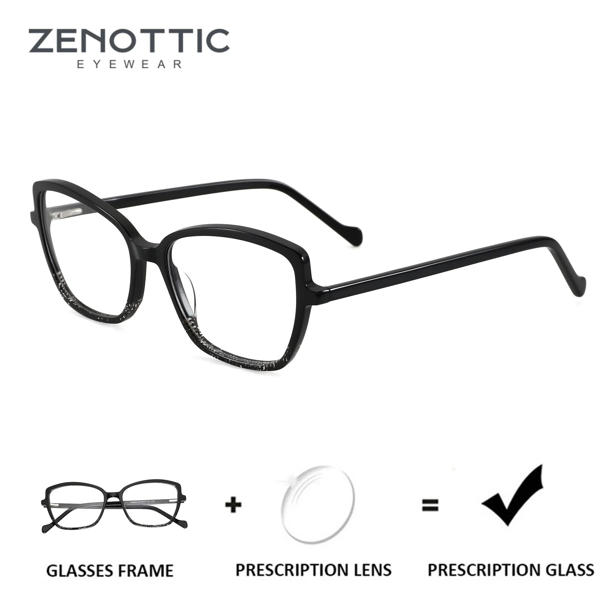 ZENOTTIC M Size Acetate Cat Eye Prescription Glasses Customised Women's Anti Blue Light Progressive Optical Corrective Eglasses