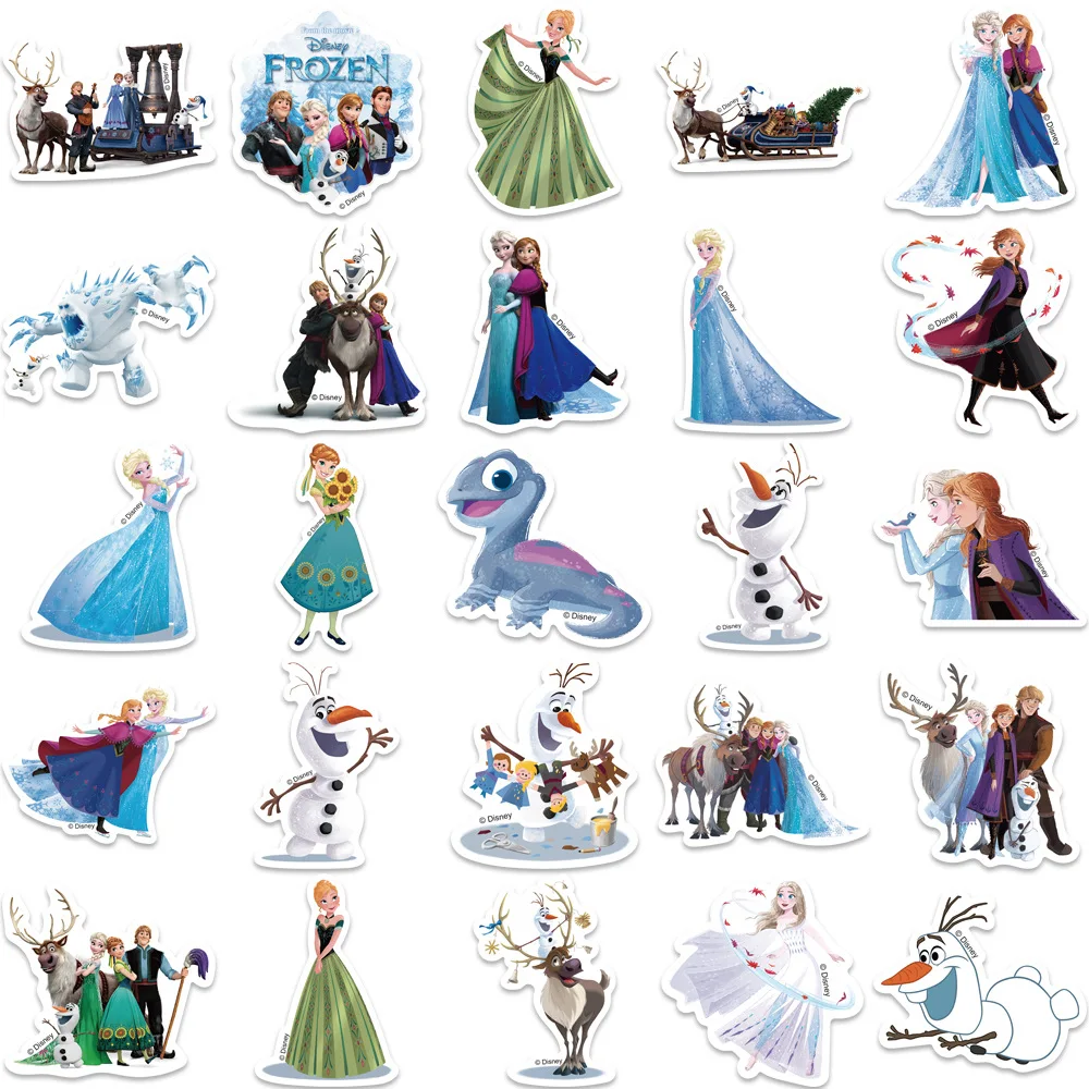 50 Pcs Disney Frozen The Snow Queen Cartoon Sticker Anime Peripherals DIY Graffiti Notebook Water Cup Phoen Case Decor Toys