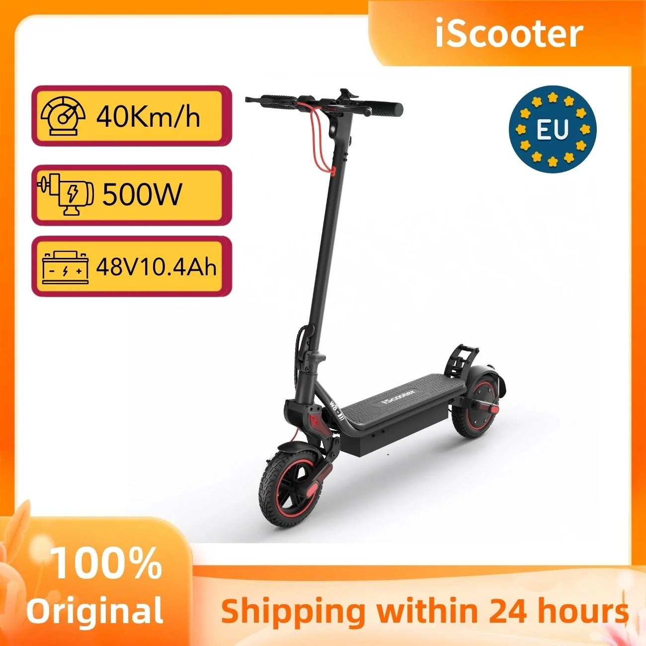 Image of ISCOOTER W8 48V10.4Ah Akku Elektroroller 500W Motor 40Km Reichweite 9 Zoll Reifen APP-Steuerung Stoßdämpfer Faltbar Geländetauglich