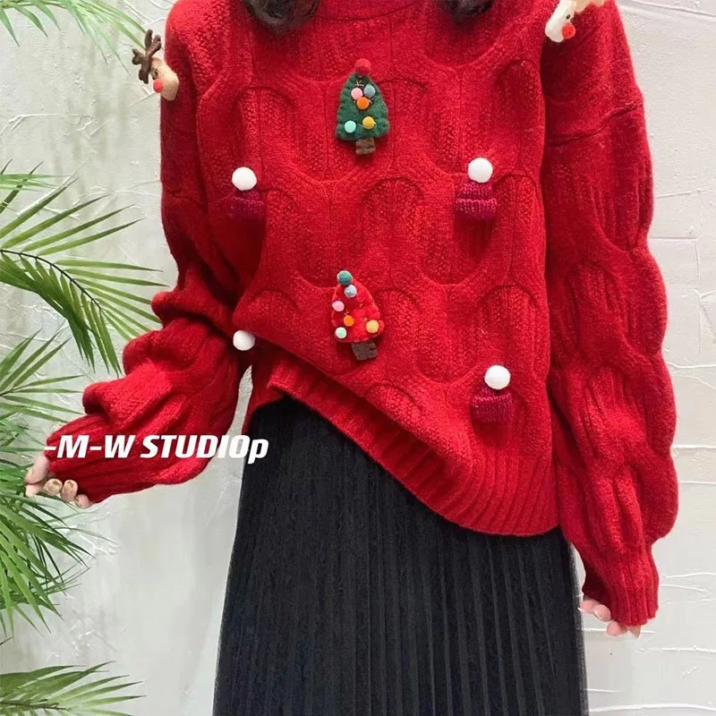 Autumn Winter New Vintage Chic Loose Warm Sweaters Women Clothing Fashion Casual Thick Pullovers Comfortable Soft Wool Knitwear