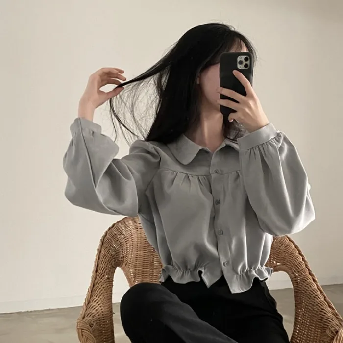 Camicetta Bubble Sve da donna Sweet Chic Coreano Sle ort irt Orlo in pizzo floreale Versatile dimagrante per donna taglie forti