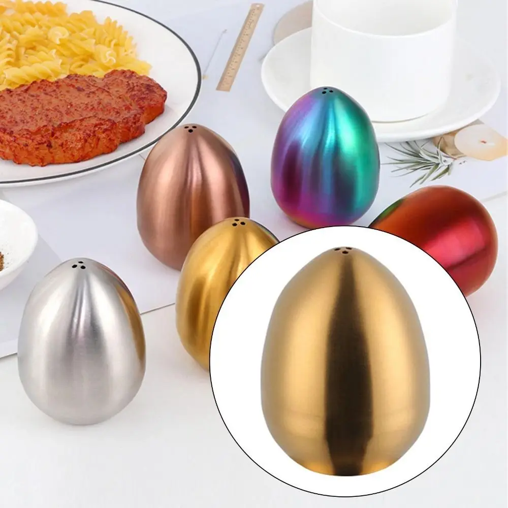 Egg Shape Stainless Steel Condiment Jar Utensils Salt Pepper Shaker for Cooking Upright 3-hole Kitchen Seasoning Container