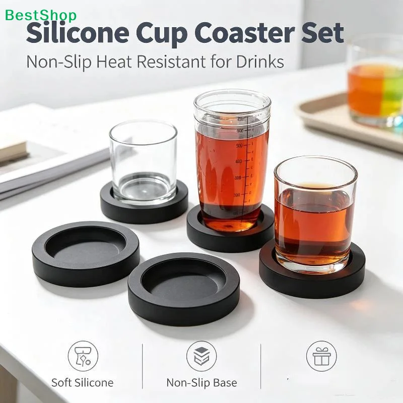 〔Q〕Reusable PVC Anti-Slip Round Coaster For Drinks Coffee Table Desk Bar Kitchen Decorative Protective Cup Pad Non-Scratch