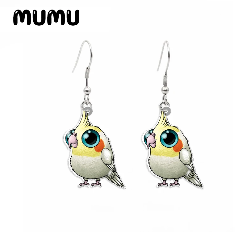 2022 New Cockatiel Dangle Earring Macaw Robin Budgie Acrylic Earrings Handmade Jewelry Epoxy Resin Fish Hook Earring