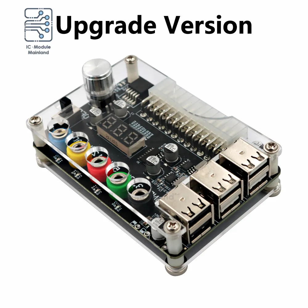 ATX 24Pin Power Supply Breakout Board Power Module Adapter Connector Adjustable Voltage Knob 6 Port USB 2.0 Supports QC2.0 QC3.0