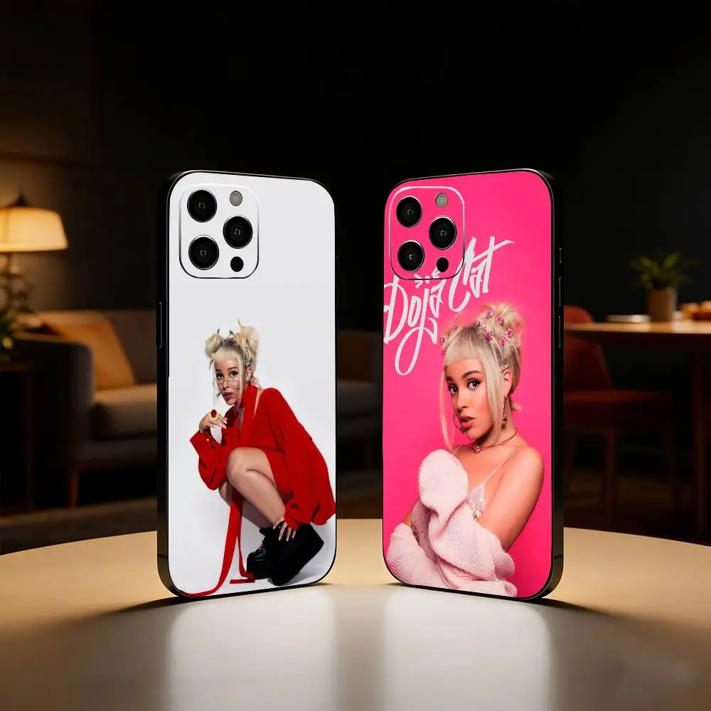 

Cute D-DOJA Cat Singer Phone Case For iPhone17,16,15,14,13,12 Plus,Max Soft Silicone Black Cover