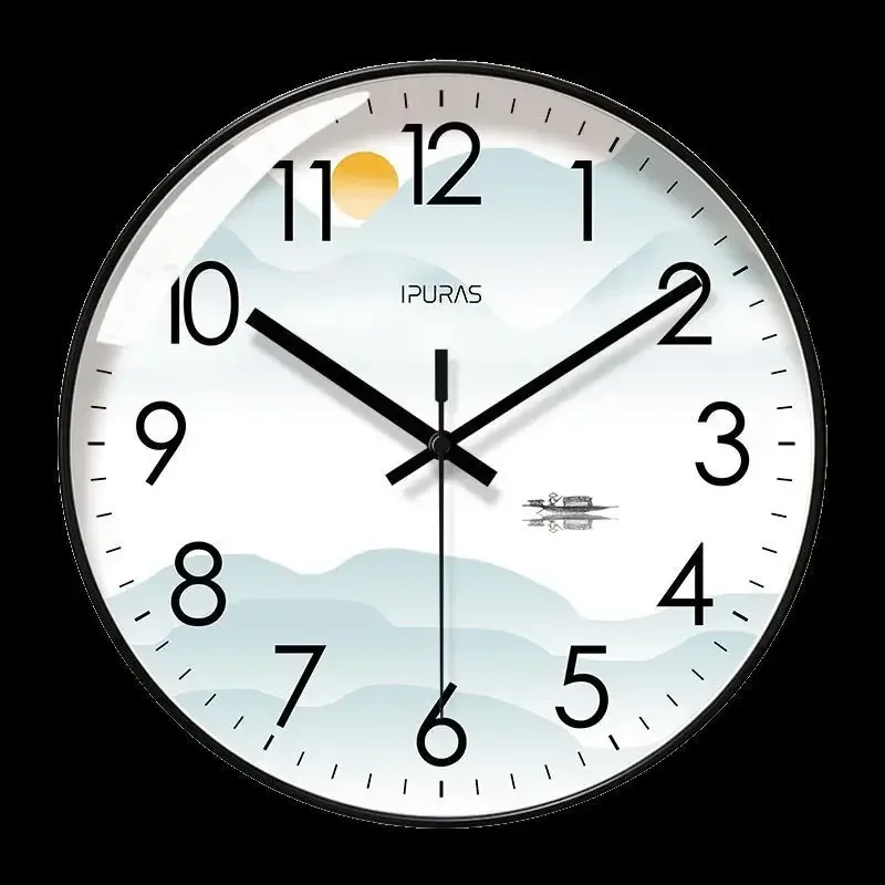 2025 New 10/12/14 Inch Ink Wall Clock Home Decor Living Room Landscape Simple Silent Sweep Second Quartz Clock
