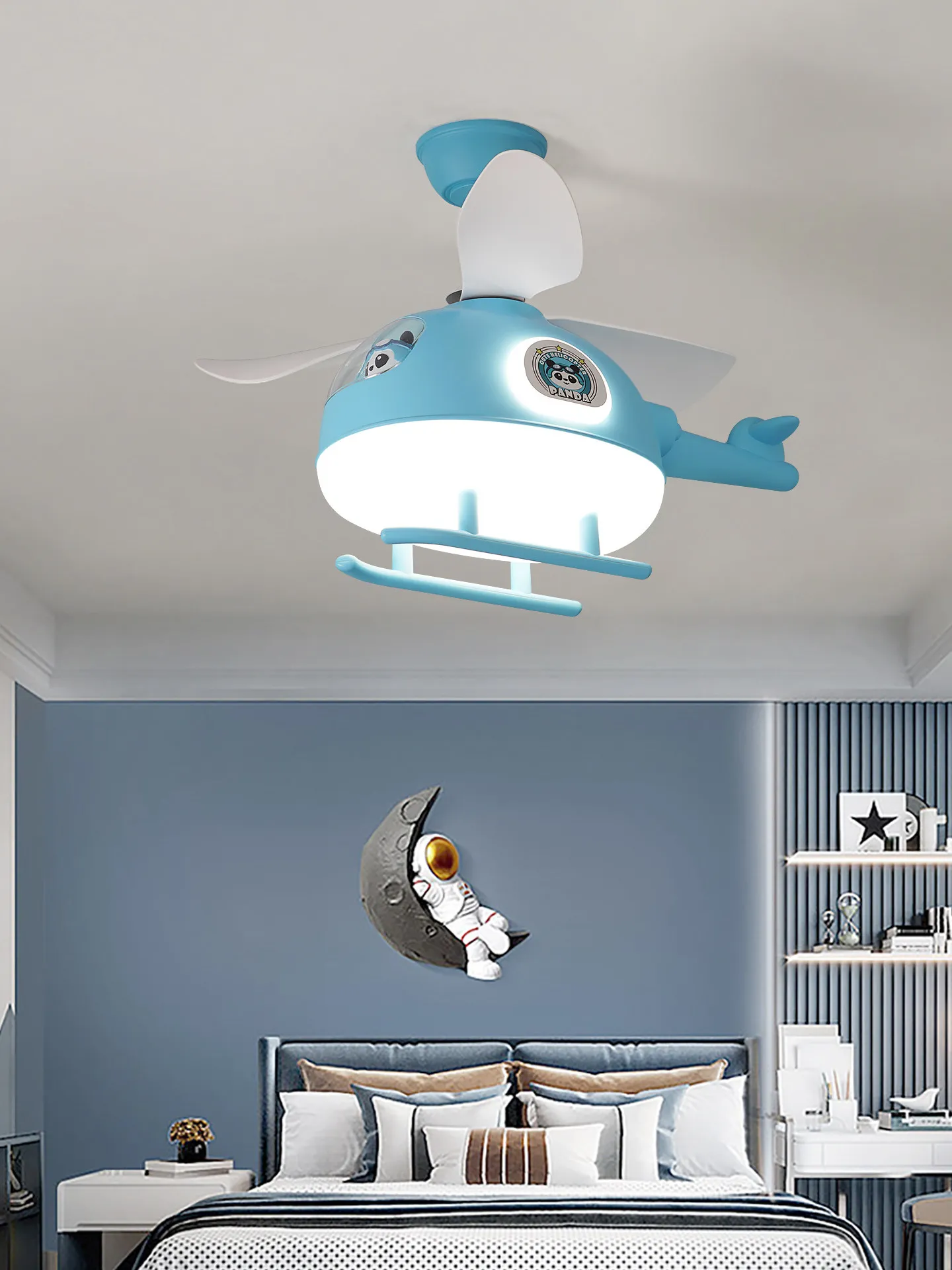 Children's Room Aircraft-Style Light Creative Cute Fan Ceiling Light Full-Spectrum Eye-Protection Light Boys Girls' LED Bedroom