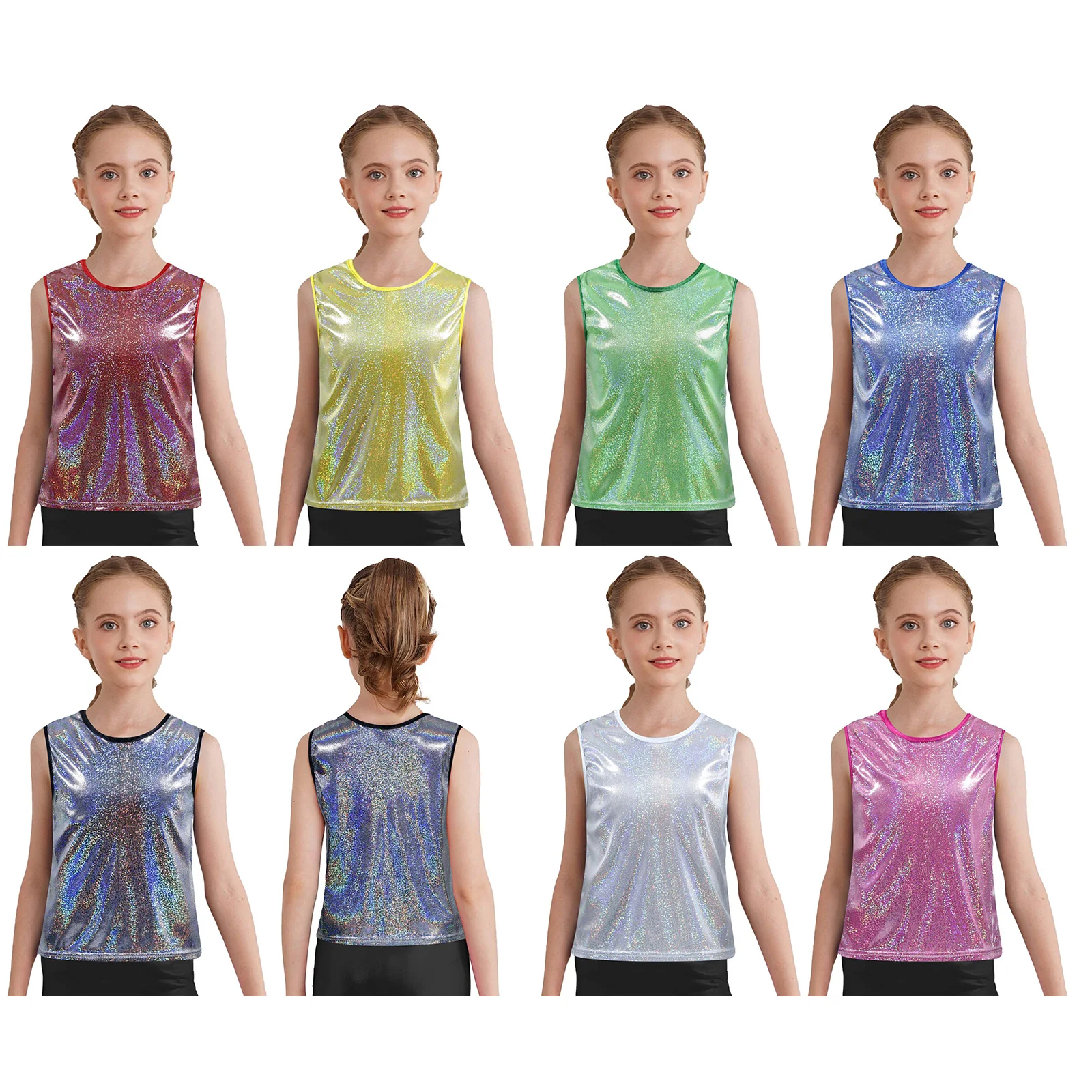 الفتيات الفتيان لامع نقاط صغيرة الجاز الرقص سترة الهيب هوب Dancewear الشارع الشهير أكمام تانك القمم التشجيع أداء زي