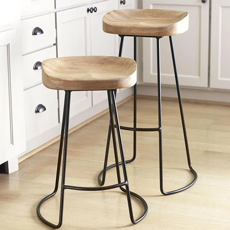 

！@Modern Simple Solid Wood Bar Chair with Wrought Iron for Cafe Hotel Dining or Living Room High Chair for Bars