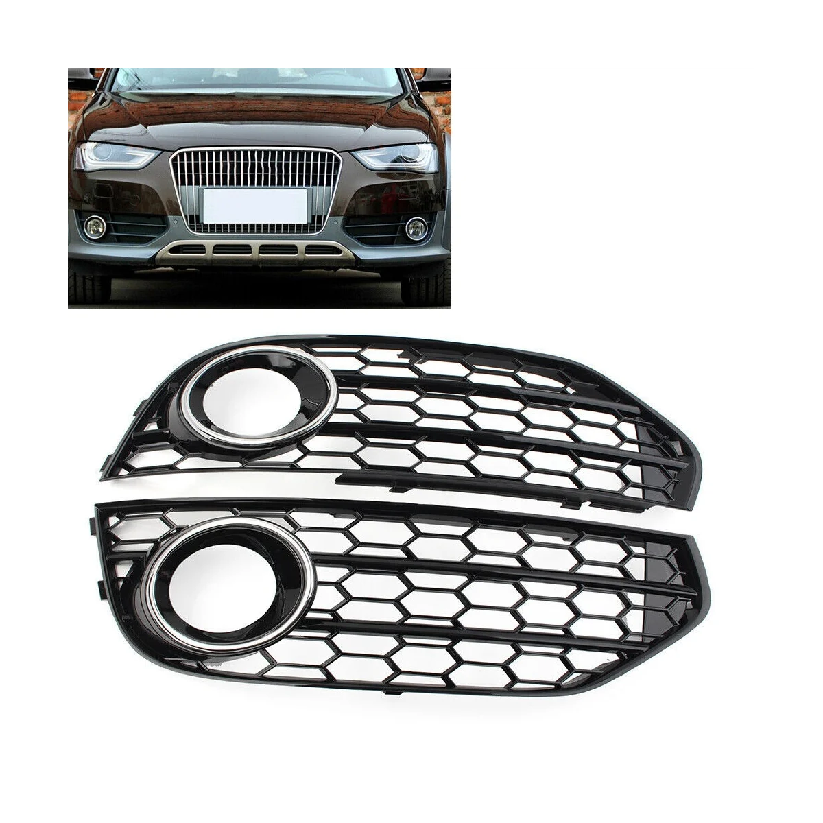 Car Fog Light Open Vent Grill Intake Cover Grille 8K0807681J for Audi A4 B8 Allroad 2010-2015 (Black & Silver)