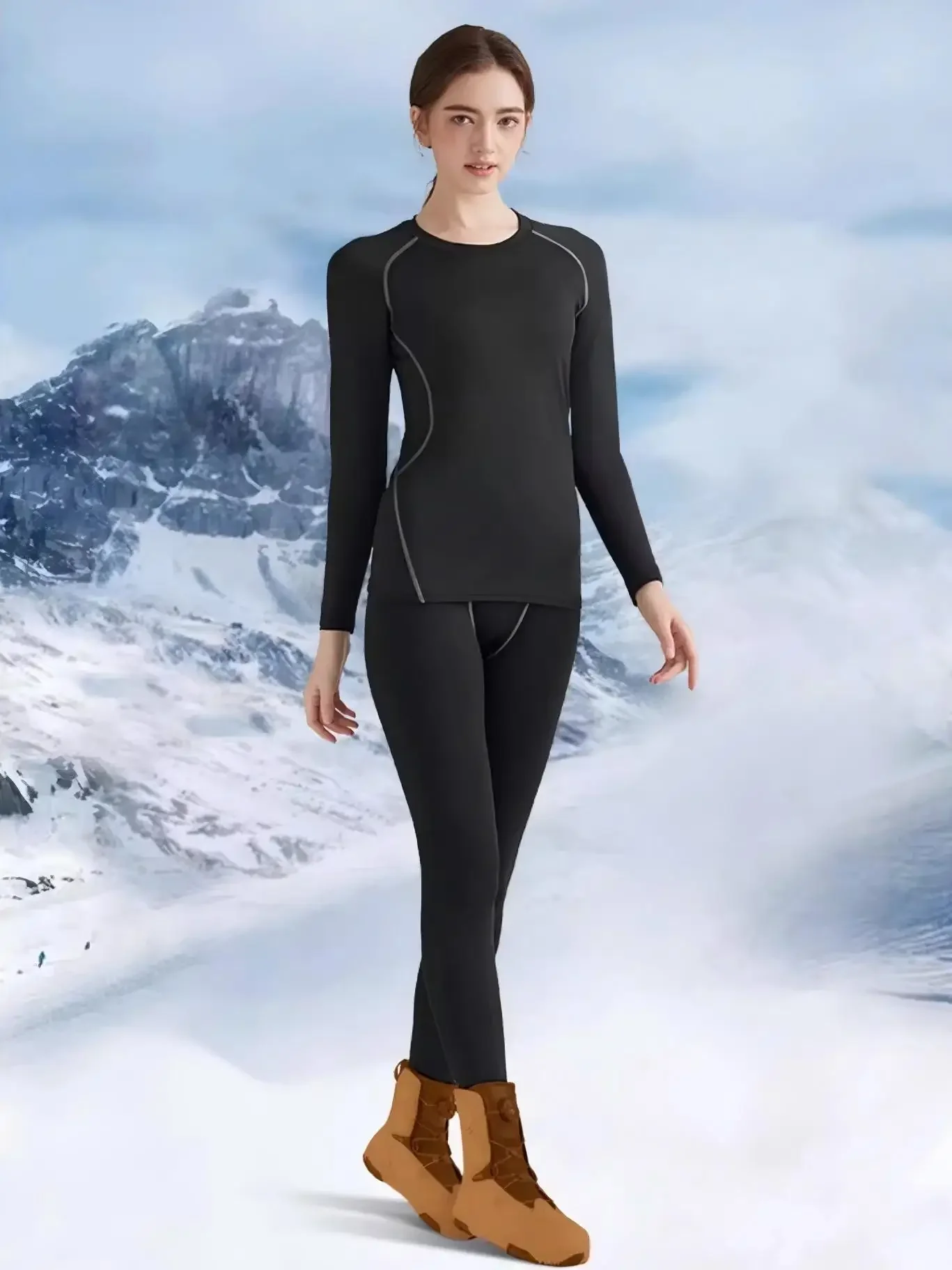 

Зимний женский беговой костюм, теплый и плотный, подходит для катания на лыжах, быстросохнущая йога, фитнеса и альпинизма.