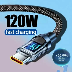 New 120W LED Digital Display Quick Charge USB Type C Cable For Samsung Xiaomi POCO Redmi Huawei Super Fast Charging Data Cord