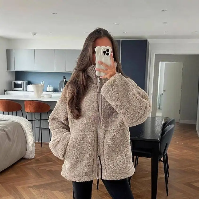 

Pure Color Retro Lamb Fur Coat High Collar Women's Jacket Autumn Winter New Style Cross-Border Clothing Fashionable Outerwear