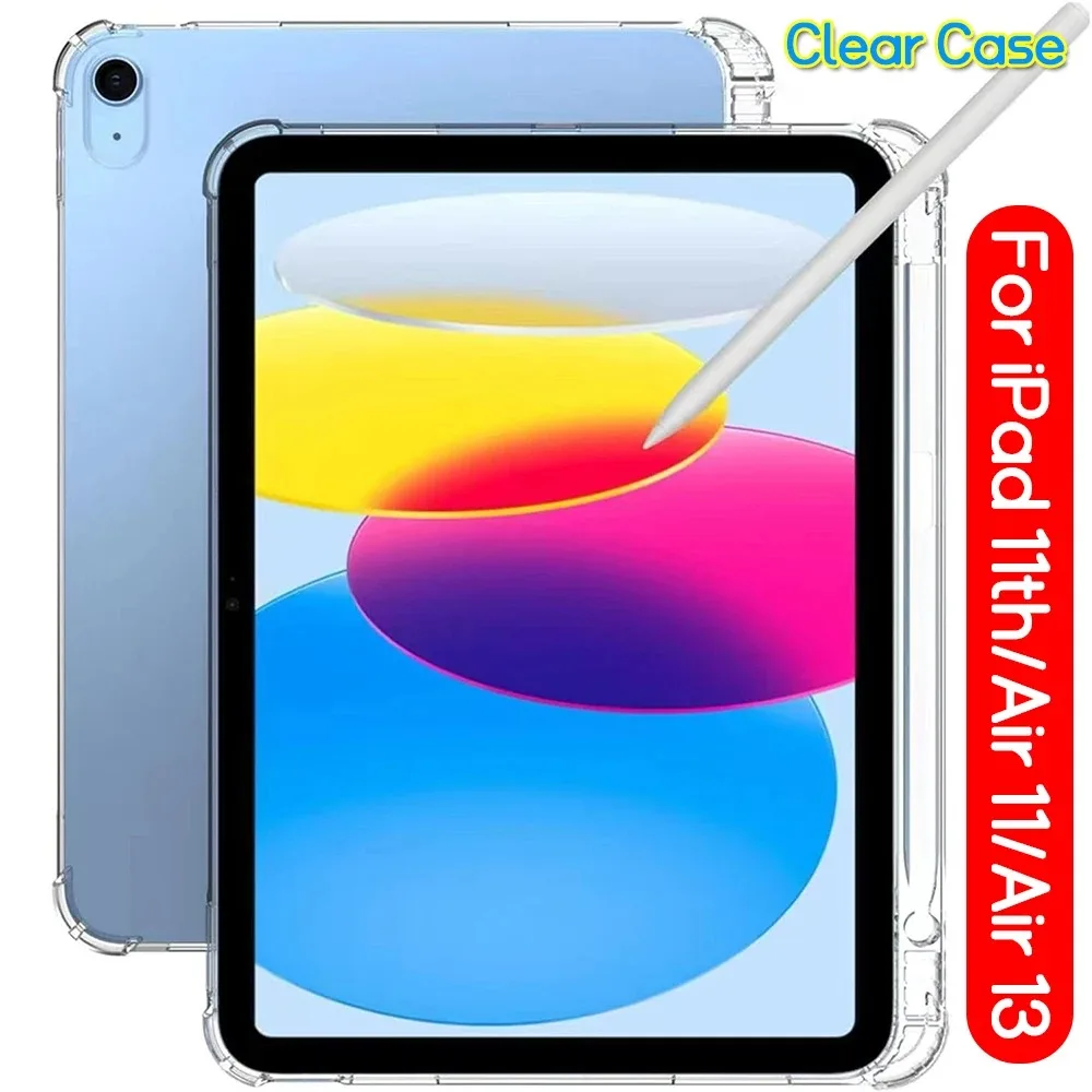 

With Pencil Slot Clear Tablet Case for iPad 11th Gen A16 2025 Soft TPU Shockproof Air-bags Cover for iPad Air 11/Air 13 M3 M2