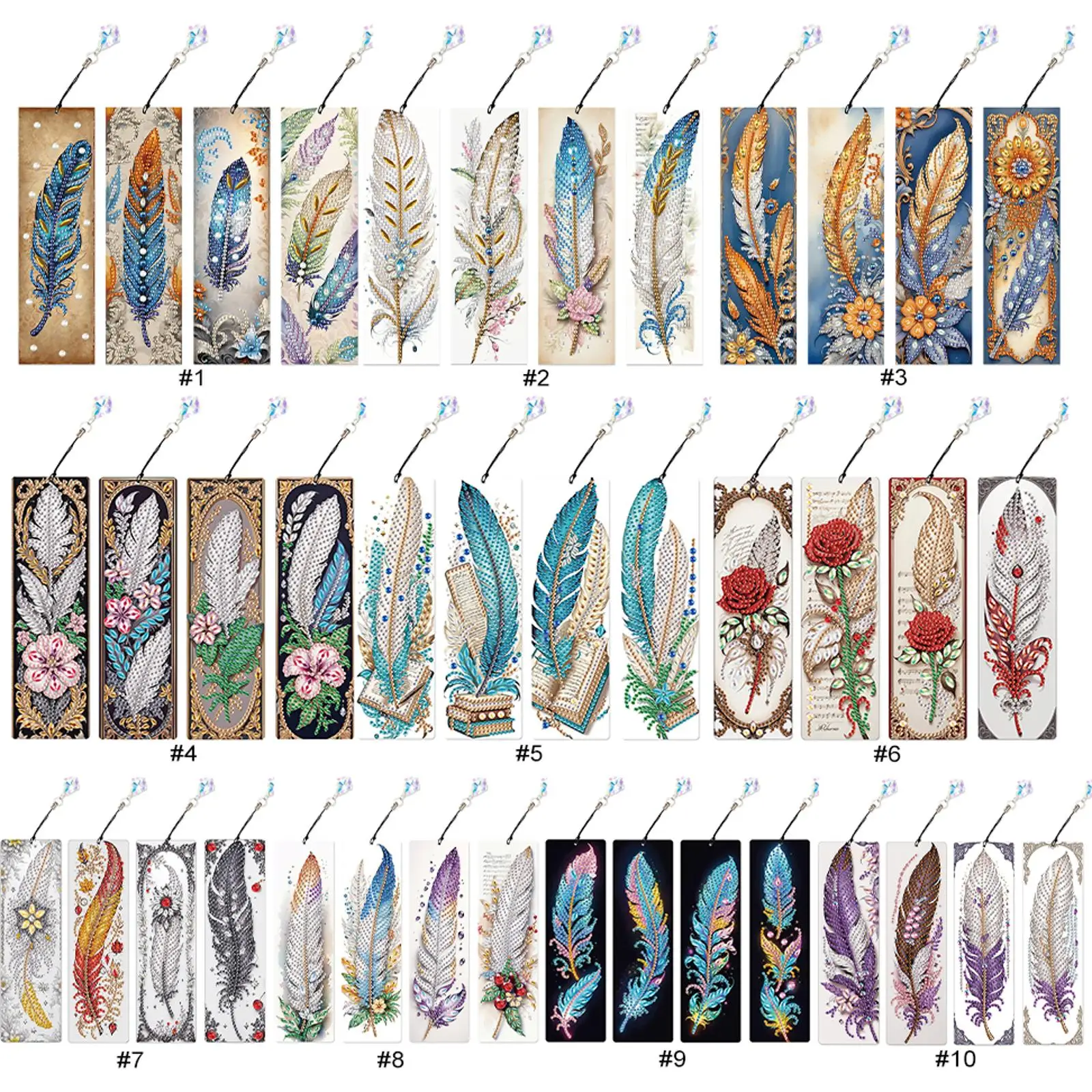 

Набор для изготовления закладок с алмазной вышивкой 5D, 4 шт., с необычным дизайном, в виде красивых перьев, для подарка на День Чтения