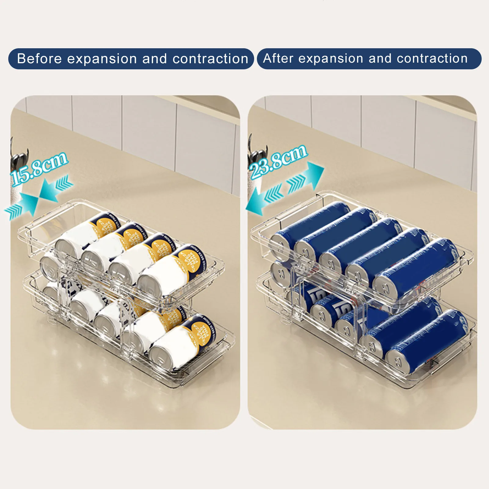 Refrigerator Beverage Can Storage Rack Soda Can Organizer Easy Access Transparent Two-Tier Design Beverage Can Holder Drink