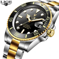 LIGE Top Brand Luxury Mechanical Watch Fashion Tourbillon Military Auto Casual Watches for Men Stainless Steel Waterproof Clocks