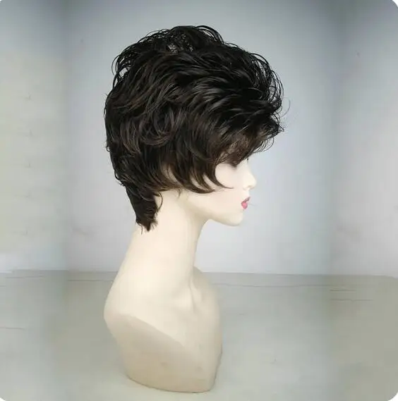 Peruca Curta Fluffy Curly, Cabelo Sintético Resistente ao Calor, Adequado para Festas e Diárias