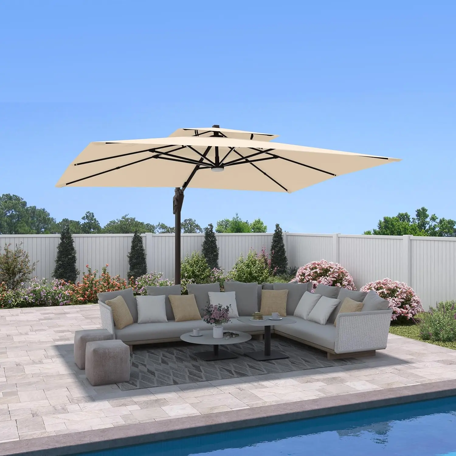

9 X 12 FT Cantilever Outdoor Patio Umbrella with Base Included Large 360° Rotation Double Top Offset Rectangular, Customized