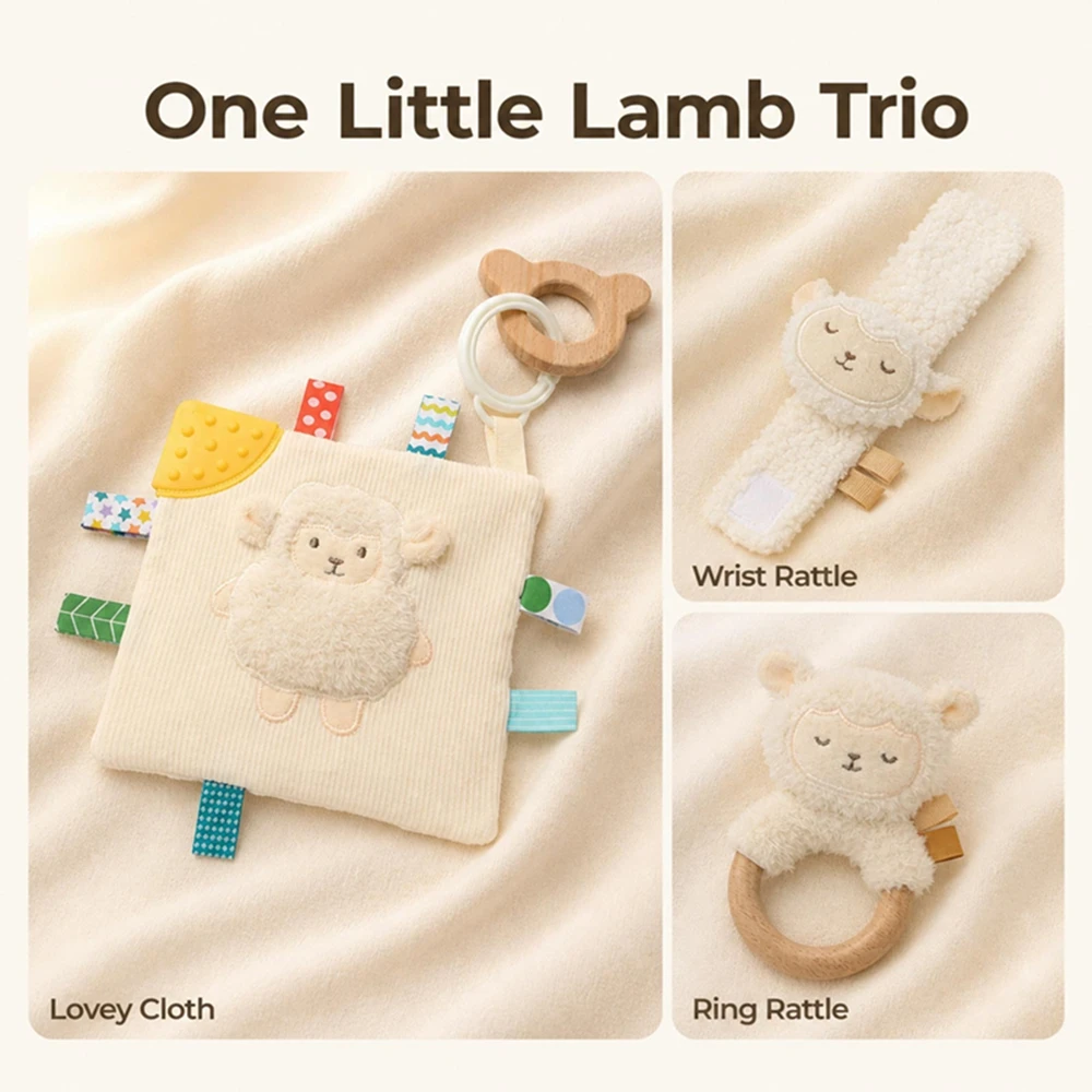 Soft Lamb Baby Wrist Rattle Cloth Book Sensory Teether Set 0-12M Promotes hand-eye coordination Newborn Early Education Gift Set
