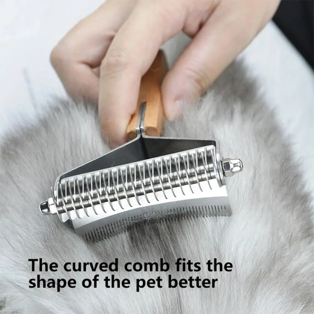 Premium 3-in-1 Pet Open Knot Comb Wood Handle Curved Pet Grooming Brush Multifunctional Non-slip Dog Hair Remover Beauty