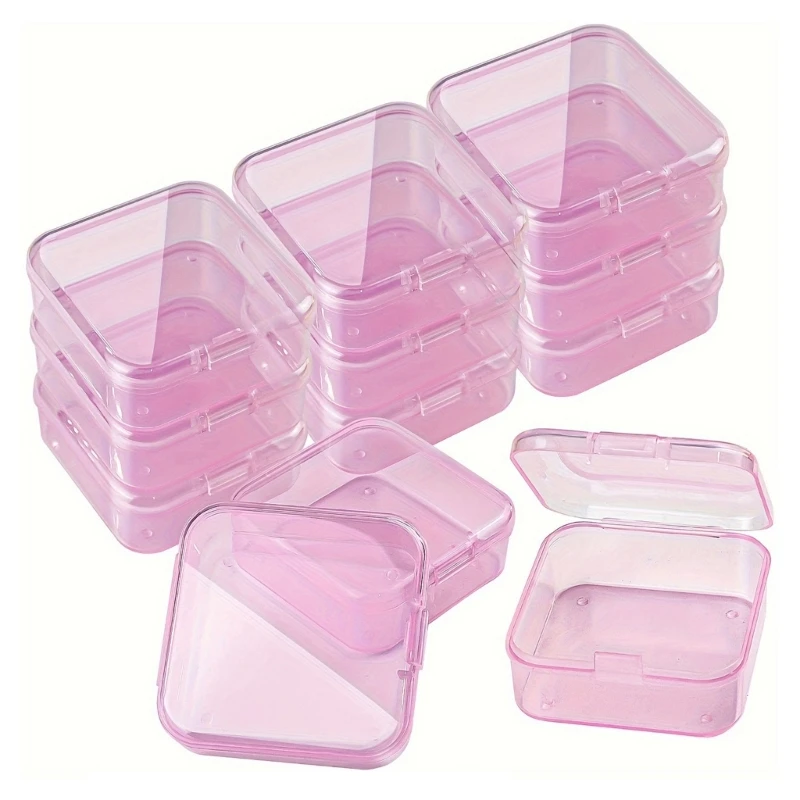 12 Pieces Assorted Colors Storage Cases Transparent Stackable Square Boxes Space Saving Pills with Cover