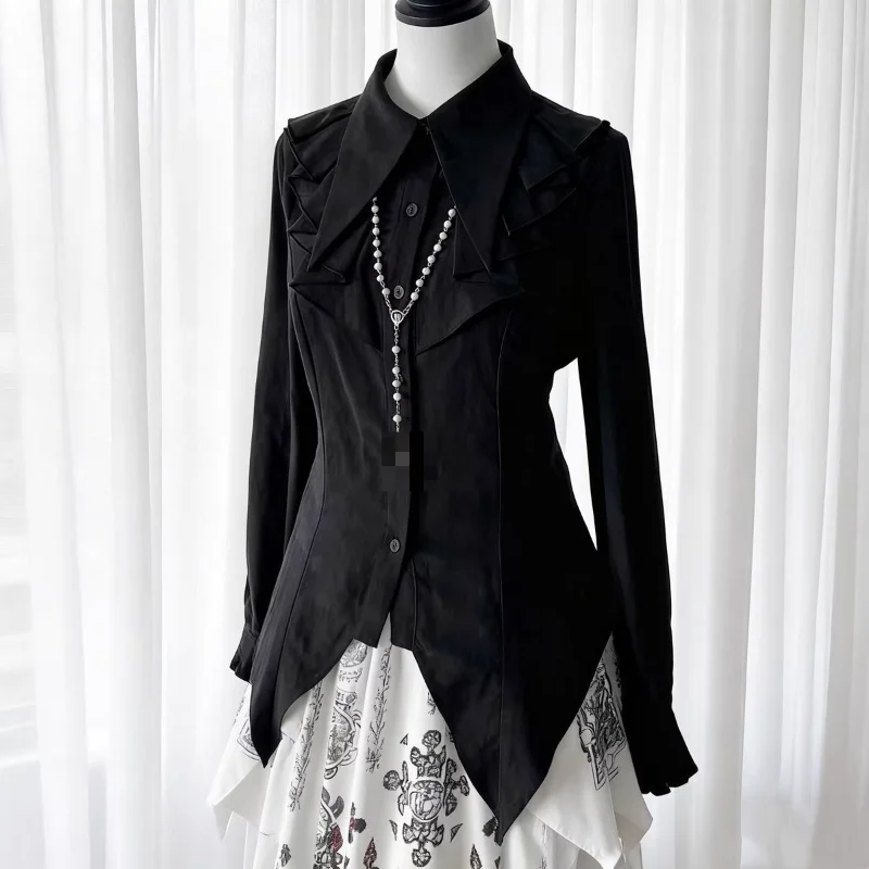 Camisas Victorianas Vintage Lolita, Blusas Góticas Punk Japonesas para Mujer, Mangas Largas, Blusas Ajustadas, Tops Femeninos Elegantes, Blusas Estéticas Y2K