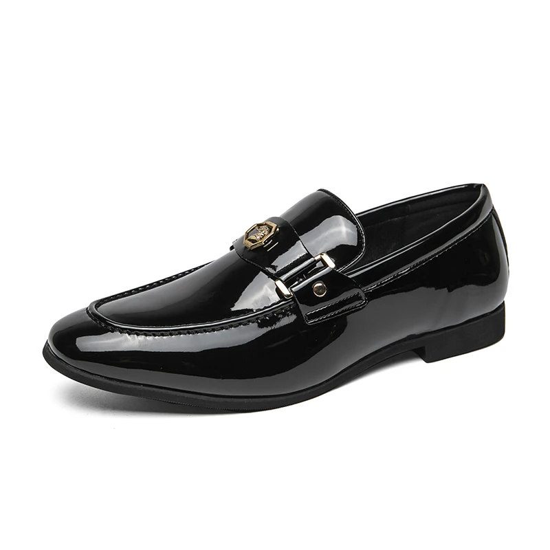 WAERTA New Black Patent Leather Loafers Men Slip-On Round Toe Fashion Mens Dress Shoes Quality Wedding Shoes for Men Size 38-47