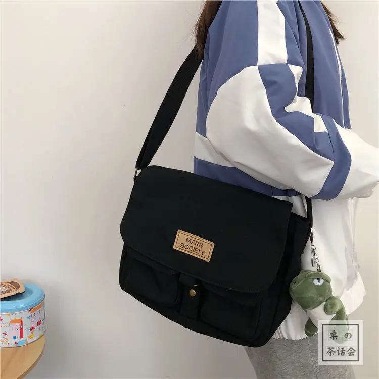 Korean Cool Canvas Bag For Women High School Students Book Bag Satchels Messenger Bag Crossbody Bags New Shoulder Bag Handbags