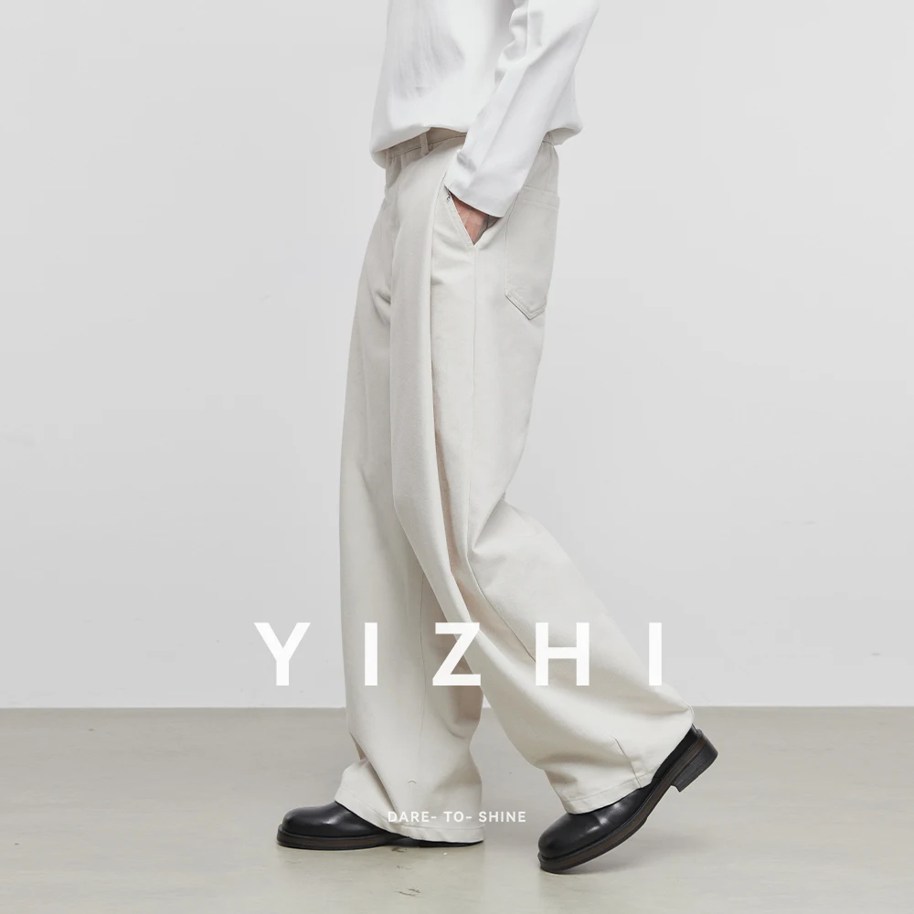 2025 Autumn New Solid Color Casual Trousers Fashion American High Street Retro Straight Loose Slimming Wide Leg Trousers Male