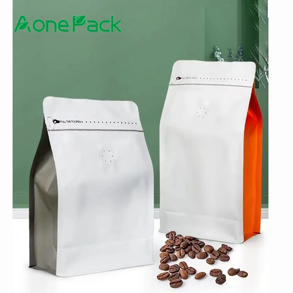 100PCS High Quality Matte Black White Tea Packaging Box Bottom Pouch For Roasted Coffee Beans Packaging Bag 4oz 8oz 16oz