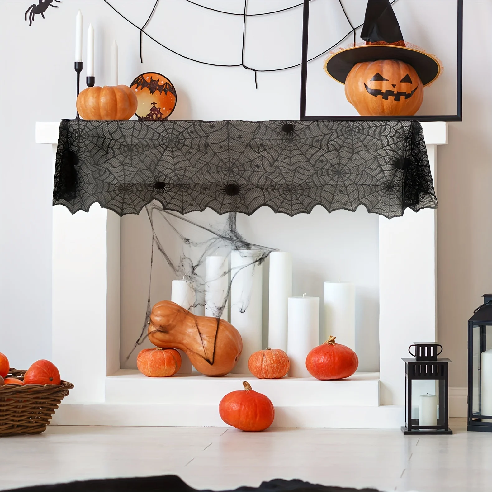 Halloween Polyester Lace Table Runner|Spider Web Table Decoration for Halloween Party,Festive Event Restaurant And Kitchen Decor