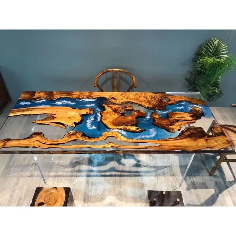 River Slab Table Dining Table Custom Epoxy Resin Walnut Wood Solid Home Furniture Kitchen Cabinets Modern Live Edge Dining