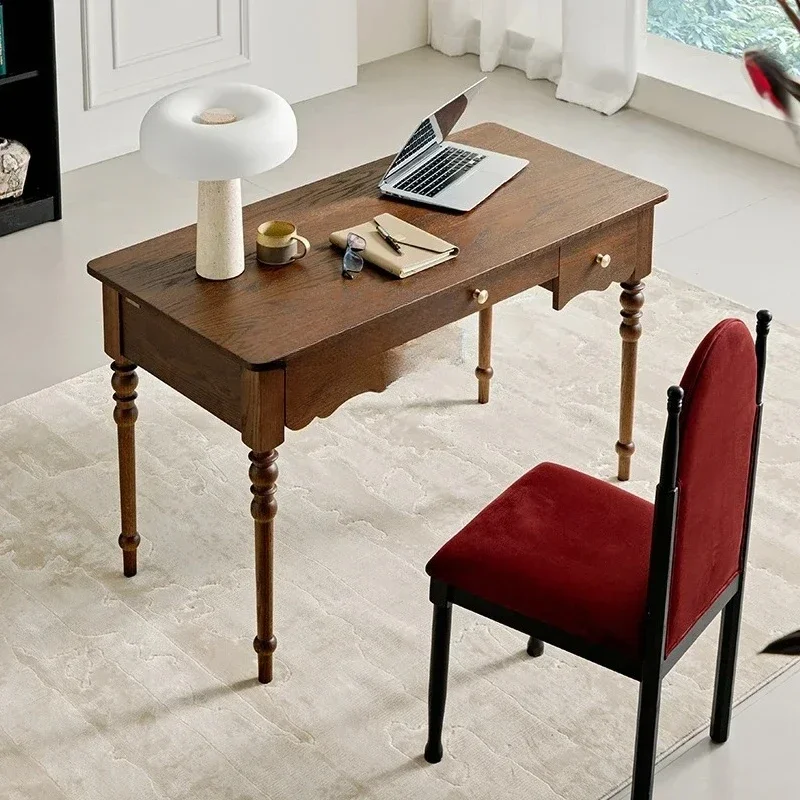 TT Retro All Solid Wood Desk Home Study Desk Living Room Computer Desk Writing Table Oak Dressing Table