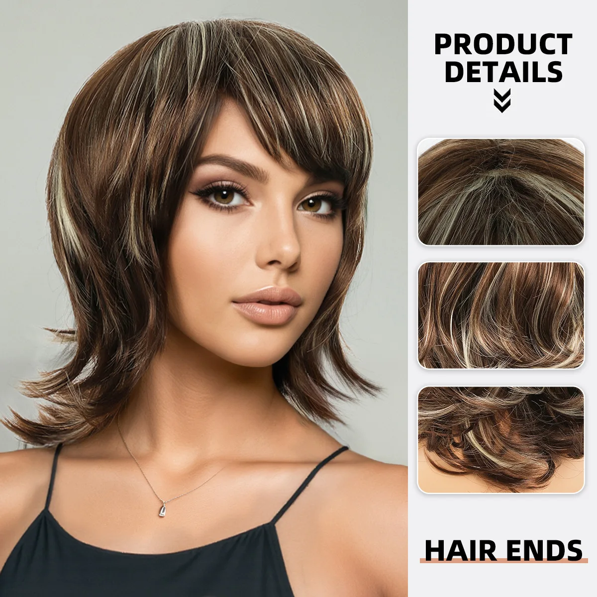 European and American Cross border Brown Unisex Wolf Tail Waist Wig Full Headset-Synthetic fiber wig
