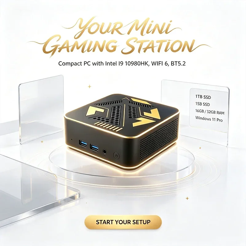 Intel I9-10980HK Mini PC 16GB+2TB High Speed Storage HDMI 4K Output Gigabit WiFi6 Windows 11 Compact for Gaming Office Study